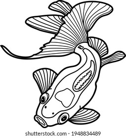 Fish Golden Riukin. Vector graphics. Chief contour. Aquarium pet. 