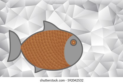 Fish golden scales, gray outline, abstract geometric pattern of gray metal foil background. Vector illustration can be used for restaurants, menu, fish trade