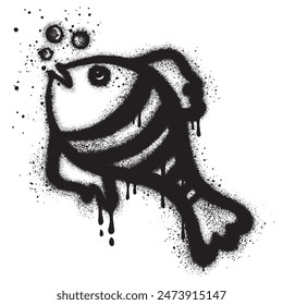 graffiti de peces con pintura en aerosol negra.