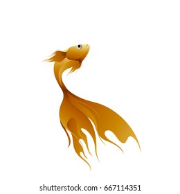 Fish graphic design gold color abstract style isolated on white background, vector illustration.