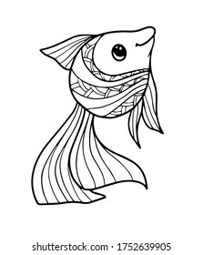 fish graphics book coloring outline vector doodle for kids print illustration sketch isolate on white background antistress
