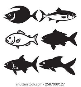 Fish graphics icon set with a white background 