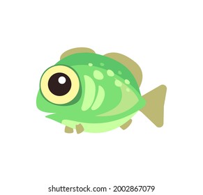 Fish green. Underwater world. Aquarium or tropical marine. Isolated on white background. Illustration in cartoon style. Flat design. Vector art