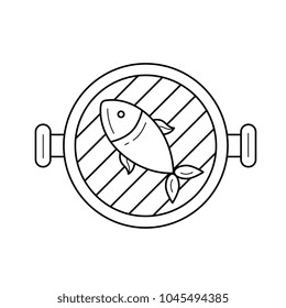 Fish grill line icon isolated on white background. Vector line icon of fish on a grill pan for infographic, website or app. Icon designed on a grid system.
