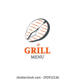 Fish grill menu vector icon. Salmon steak illustration