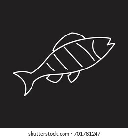 Fish grill in thin line style icon vector illustration for design and web isolated on black background. Fish grill vector object for labels