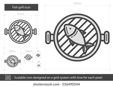 Icono de línea vectorial de parrilla de peces aislado en fondo blanco. Icono de la línea de parrilla de peces para infografía, sitio web o aplicación. Icono escalable diseñado en un sistema de cuadrícula.