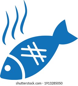 Grilltes Fisch-Symbol auf weißem Hintergrund für Grafik- und Webdesign. Kulinarisches Einfaches Vektorsymbol. Internetkonzept. Trendy Symbol für Website Design Web Button oder Mobile App.