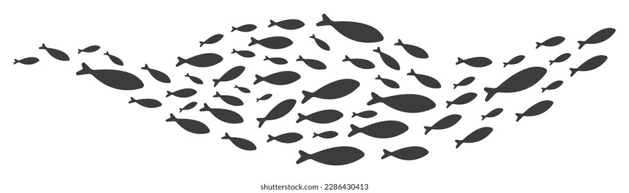 Fish group swim. School of fish. Colony of small fish. Vector illustration.