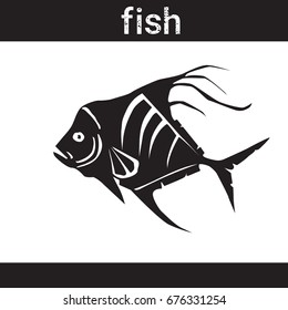 Fish In Grunge Style Silhouette Hand Drawn Animal Vector Illustration