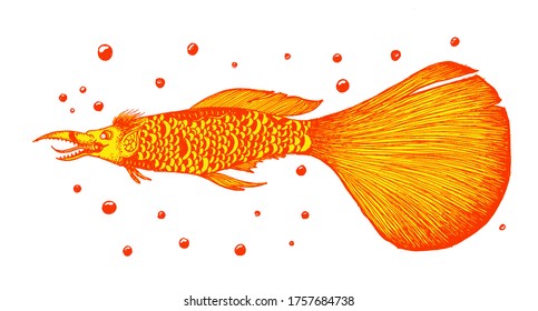 fish Guppy ghost yellow illustration