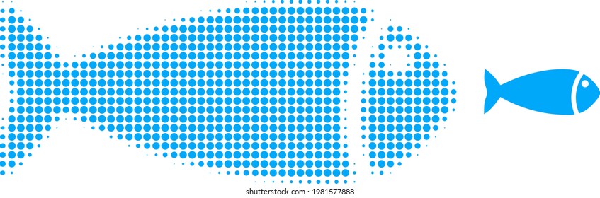Fish halftone dot icon illustration. Halftone pattern contains circle points. Vector illustration of fish icon on a white background. Flat abstraction for fish symbol.