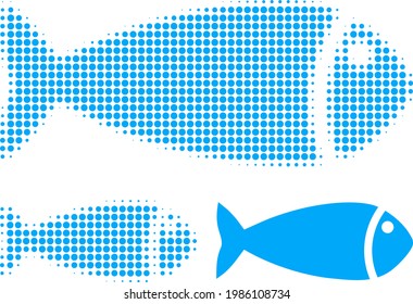 Fish halftone dotted icon. Halftone pattern contains circle dots. Vector illustration of fish icon on a white background.