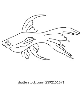 Fish hand draw vector design. Wild life black vector illustration on a white background. Decorative element for printing, embroidery and tattoo.