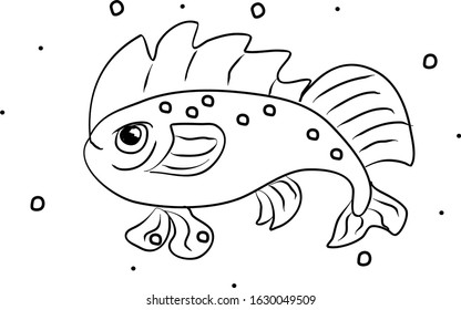 Fish hand drawing coloring page. Modern doodle contour illustration black