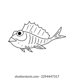 Fish in hand drawn doodle style. Vector illustration isolated on white background. Coloring book.