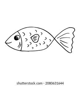 doodle dibujado a mano de pescado. vector, minimalismo, escandinavo, monocromo, nórdico. icono de la pegatina marina de la vida marina