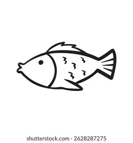 Icono dibujado a mano de pescado, Ilustración vectorial de estilo Doodle