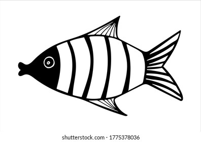 Fisch, handgezeichnet, einzelne Vektorgrafik auf Schwarz-Weiß