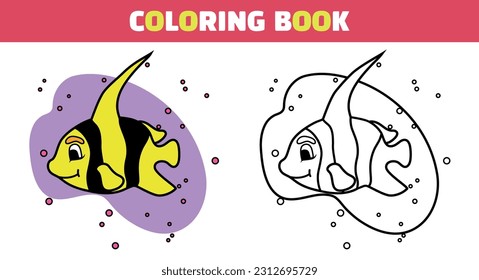Fish in hand drawn style. Stroke. Cartoon.Vector stock illustration. isolated. Sea animal. Coloring book for children