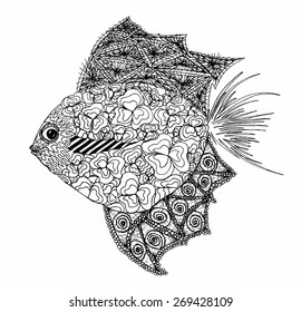 Fish. Hand Drawn Vector Illustration. Isolated on white background.