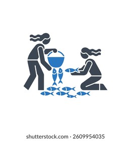 Fish Handling Process Icon On White Background