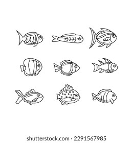 fish handrawn doodle illustrations vector set