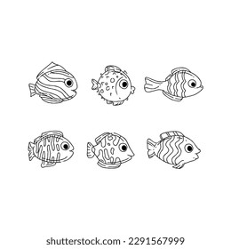 handgezeichnete Dodle-Illustrationen mit Fisch, Vektorset