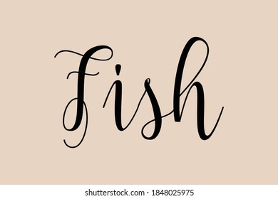 Fish Handwritten Font Typography Text Food Quote on Golden Yellow Background