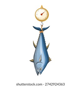 Fish Hanging on Weighing Scale Illustration Vector