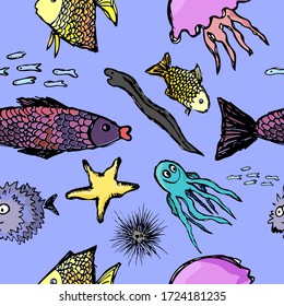 Fish has a seamless background. Vector illustration