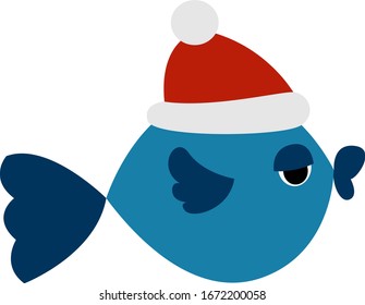 Fish with hat, illustration, vector on white background.