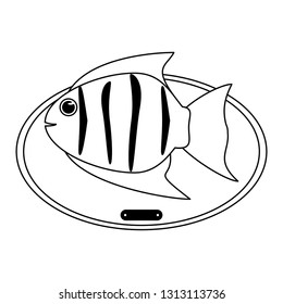Fish haunted in wooden frame in black and white