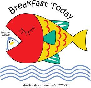 fish was having breakfast, cartoon vector illustration