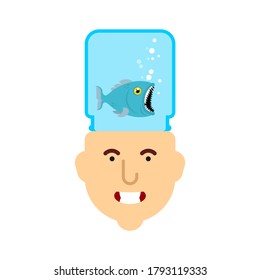 Fish in head. Head aquarium with fish. vector illustration