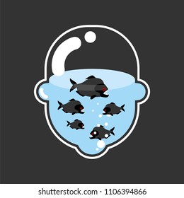 Fish in head Glass transparent. Vector illustration

