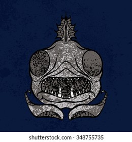 Fish Head Icon color. The hand drawn illustration in style of heraldry. Print for a mascot and T-shirt or game graphic. Can be used for tattoo.
