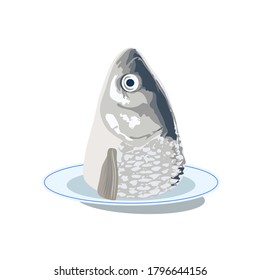 fish head on a platter. Clip art for jewish holiday Rosh Hashanah