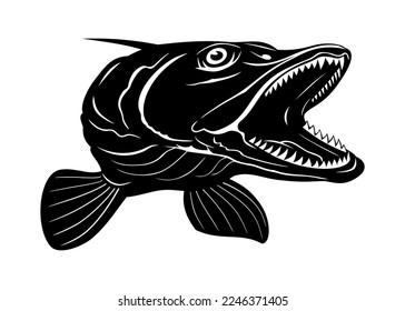 Fish Head Silhouette. Pike. Vector clipart isolated on white.