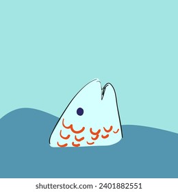 fish head sticking out of the water in flat style in vector.image for poster sticker postcard