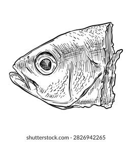 fish head vector line art hand drawn illustration