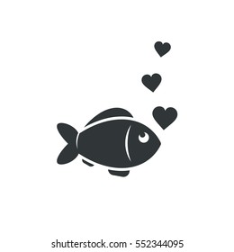 Fish   heart bubbles  valentine day vector simple icon 