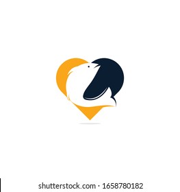 Diseño del logo vectorial de forma de corazón de peces. Concepto del logotipo de pesca.	