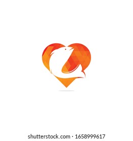 Fish heart shape concept vector logo design. Fishing logo concept.	