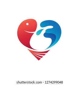 Fish and heart Shape Logo Vector
