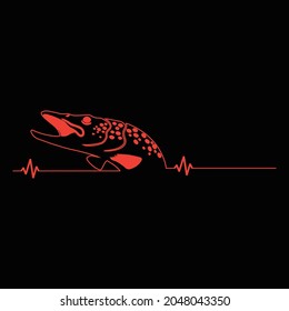 Fish Heartbeat Vector Illustration And T Shirt Design. 