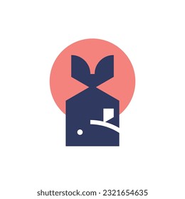 Fish home logo icon in flat style. Real estate vector illustration on white isolated background.