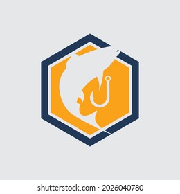 Fish and hook abstract icon design logo template,Creative vector symbol of fishing club or online shop.