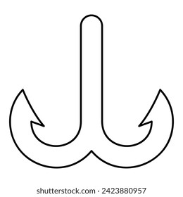 Fish hook anchor sea fishhook contour outline line icon black color vector illustration image thin flat style