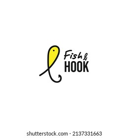 fish hook cartoon logo. colorful food logo for fisherman. bait and hook cheerful hand drawn logo.